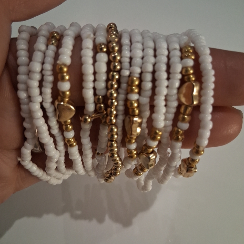 Chic White and Gold Beaded Bracelet Set